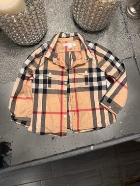Burberry Kids Classic Check Nova Button-Down Shirt in Tan, Black & Red